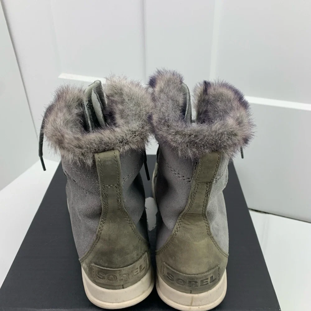 SOREL Explorer Joan Boot 9 10 Quarry Waterproof Leather Suede Lace Up Snow